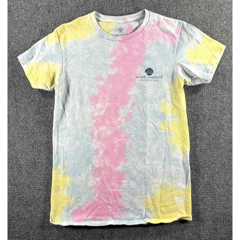 Simply Southern Just Keep Swimming Sea Turtle Tie Dye T-Shirt Small Pink Blue‎